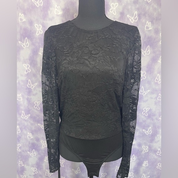 Lulus Black Lace Long Sleeve Bodysuit NWT - Picture 1 of 5